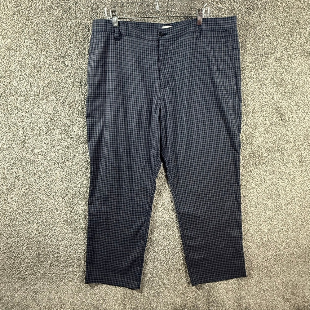 adidas Golf Pants Mens 42x30 Navy Blue Plaid Stretch Flat‎ Front Performance